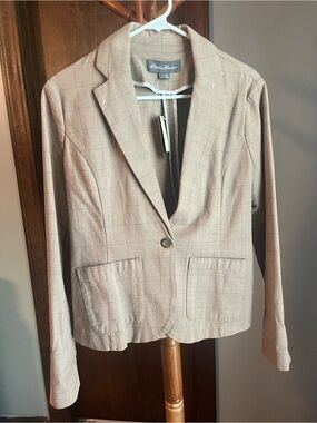 Eddie Bauer Tan Plaid Single-Button Blazer